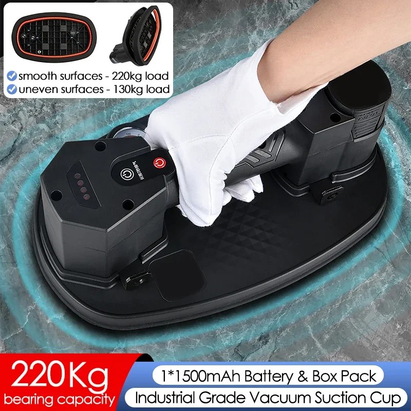 220kg Load Electric Vacuum Suction Cup Gripster Heavy Lifter Display Granite Glass Tile Sucker Air Pump Lifting Tool with Battery Charger