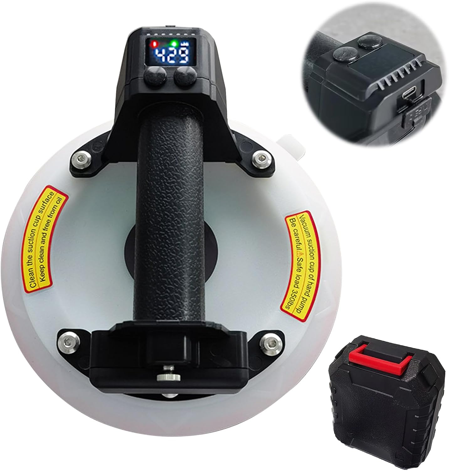 Electric Glass Gripster Suction Cup Lifter with 4000mAh Battery Powerful Motor 600lb Max Load Heavy-Duty Vacuum Suction Cup
