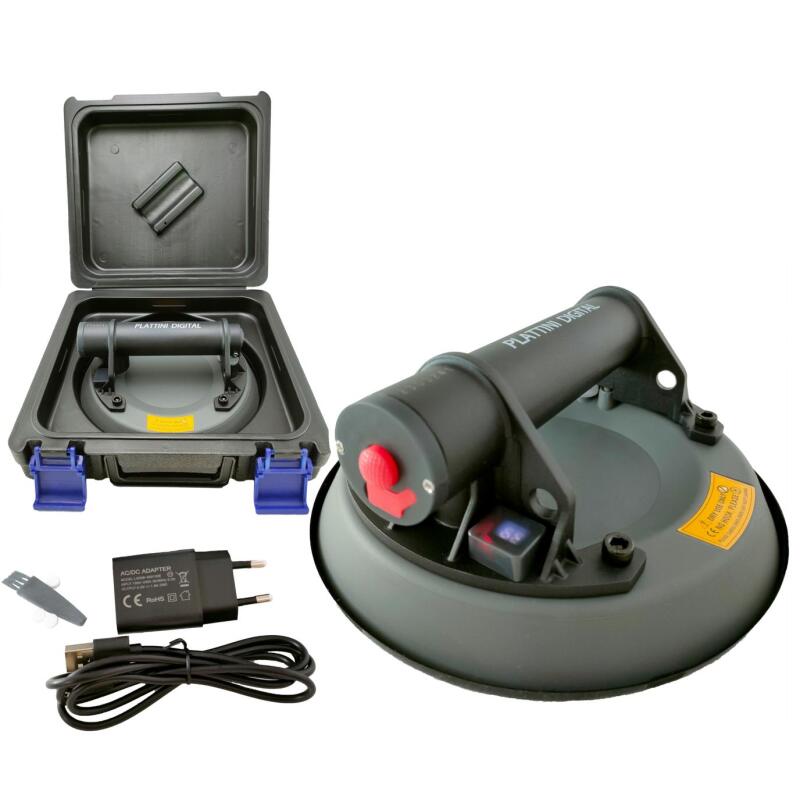 Plattini Electric Vacuum Suction Cup Gripster - 120 kg / 265 lb Capacity, Digital Vacuum Display, for Glass, Tile and Stone
