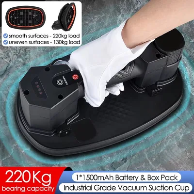 Industrial Grade Electric Vacuum Suction Cup 220KG Load Granite Tile Glass Lifting Tool Gripster with 2 Battery Heavy-Duty Vacuum Suckers
